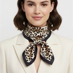 ⭐Elegant Bandana Square Scarf Silky Satin Vintage Style Animal Print Leopard Tan